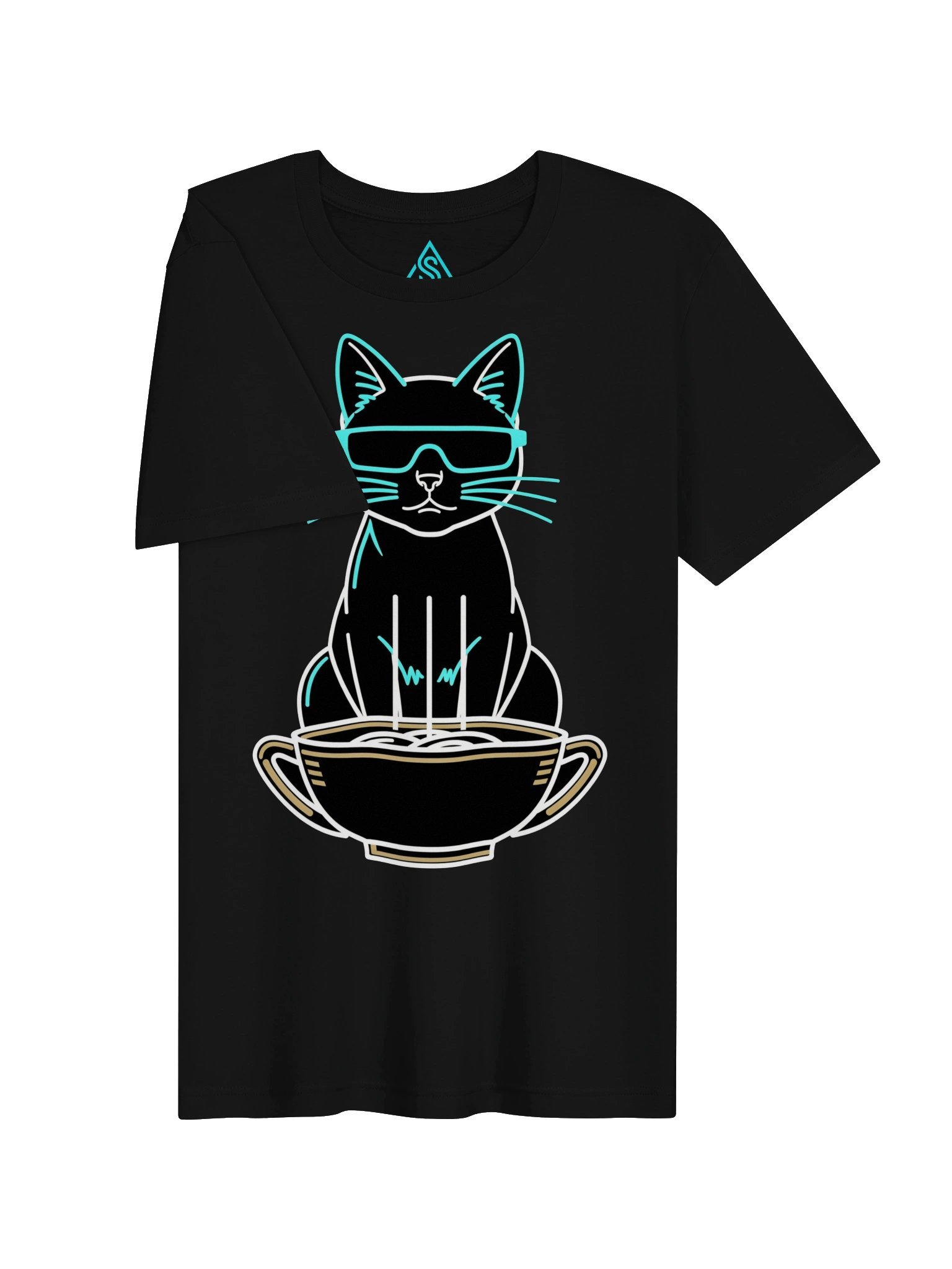 Neon Cat in a Cup Tee | Cyberpunk Cat T-Shirt | Black Unisex Streetwear product image (3)