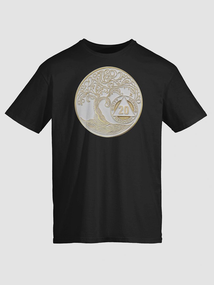 Twisted Tree of Life 20th Year Sobriety White & Gold Medallion | Recovery T-Shirt Inspiring Sobriety product image (1)