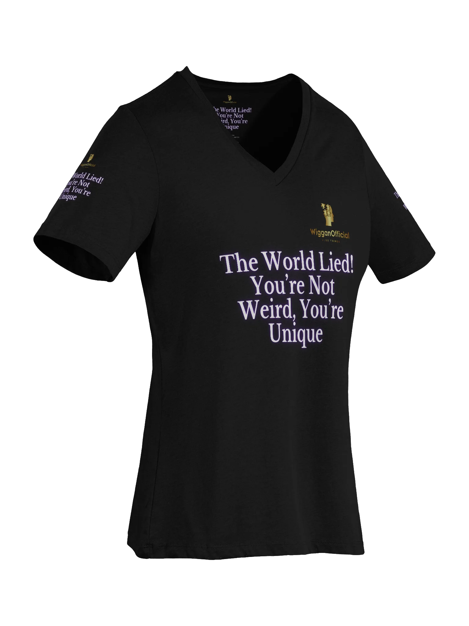 WigganOfficial “The World Lied! You’re Not Weird, You’re Unique” Women's Relaxed V-Neck T-Shirt product image (7)