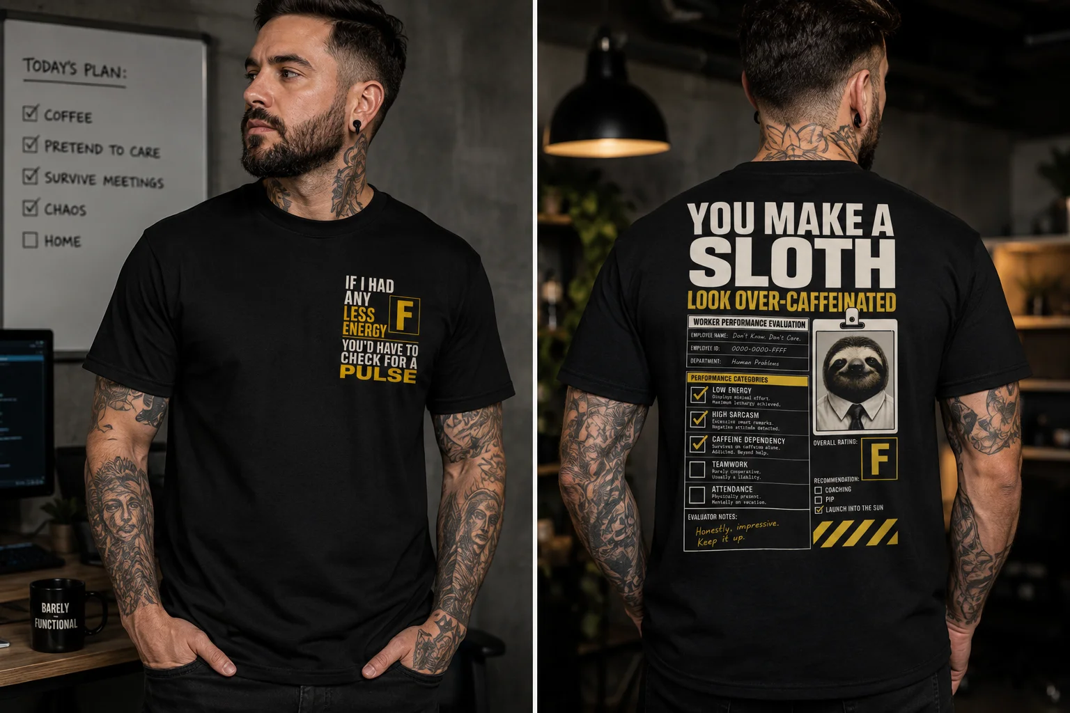 Worker Performance Evaluation: Low Energy Sloth | Heavyweight T-shirt product image (2)