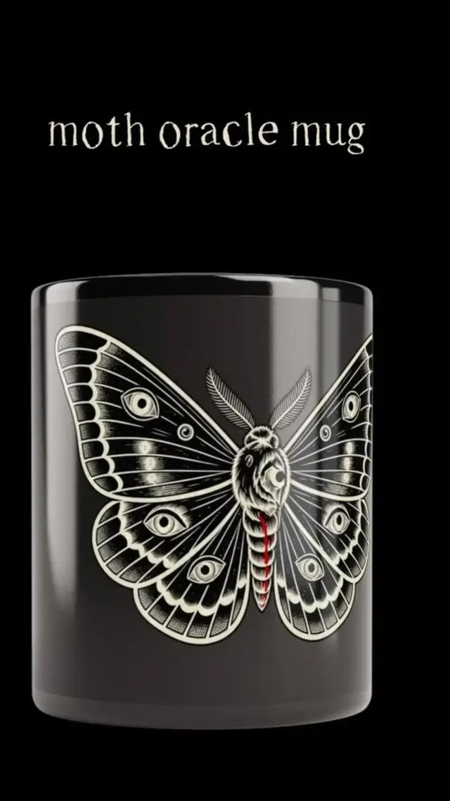 the moth oracle mug 🖤 watchful eyes, cream linework, and just enough red to make it feel a little wrong. ☕️ available now: lawlaur.com https://lawlaursabyss-shop.fourthwall.com #gothicmug #darkdecor #mothart  #creepycutestyle #occultok 