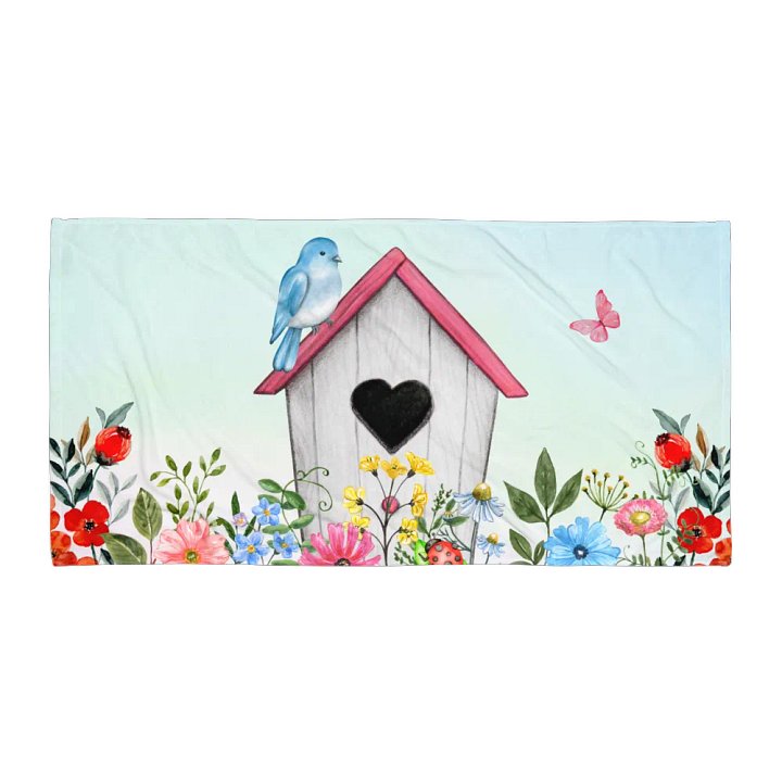 Bluebird, Birdhouse & flowers Towel product image (2)