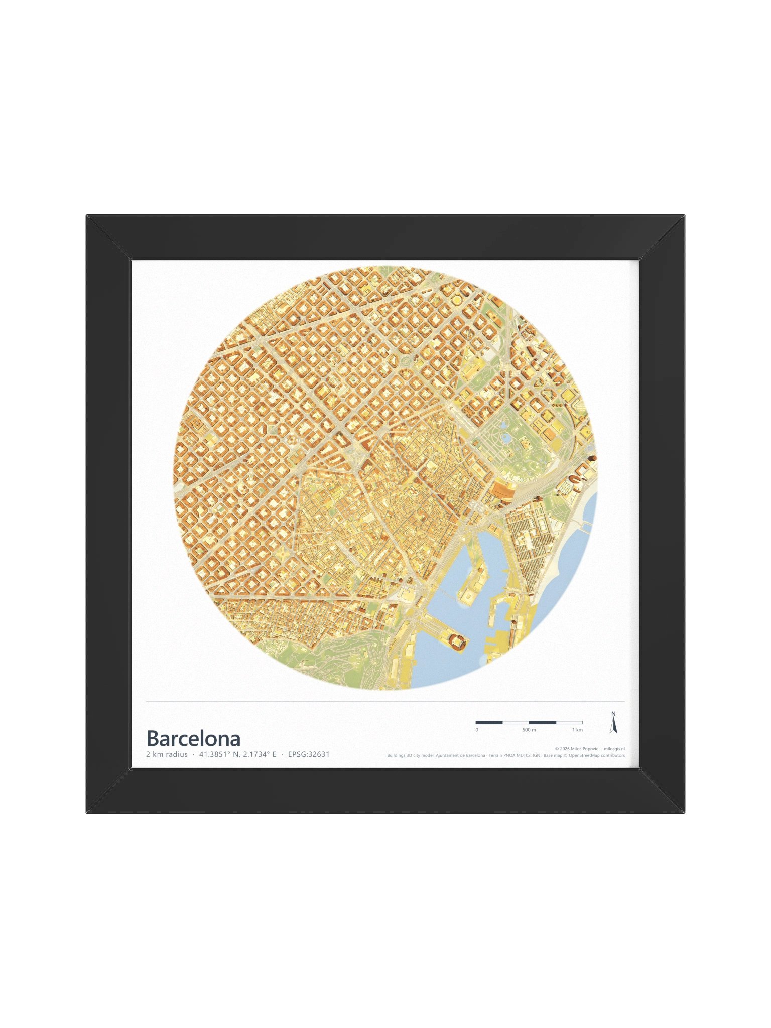 Barcelona: Path-Traced 3D City Map · Framed Matte Poster product image (2)