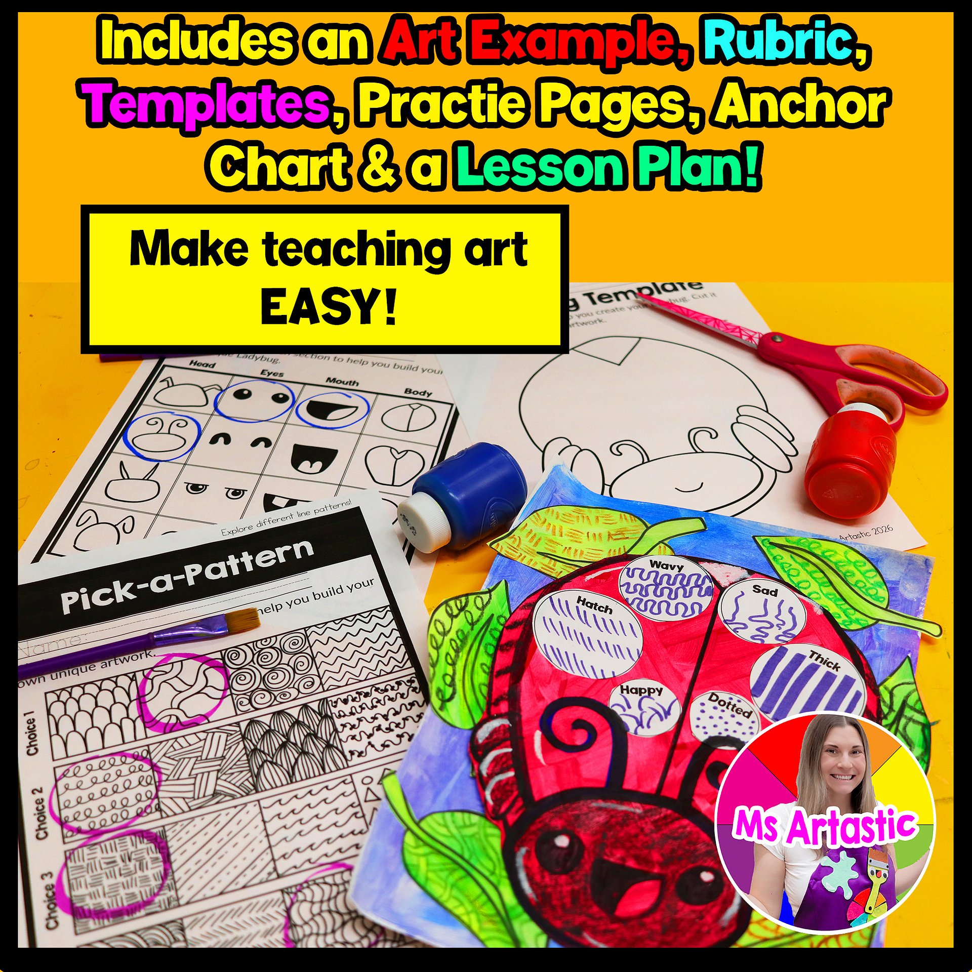 Line Ladybug Art Lesson 2nd Grade Types of Lines Art Project Ladybug Art Activity BTS product image (2)