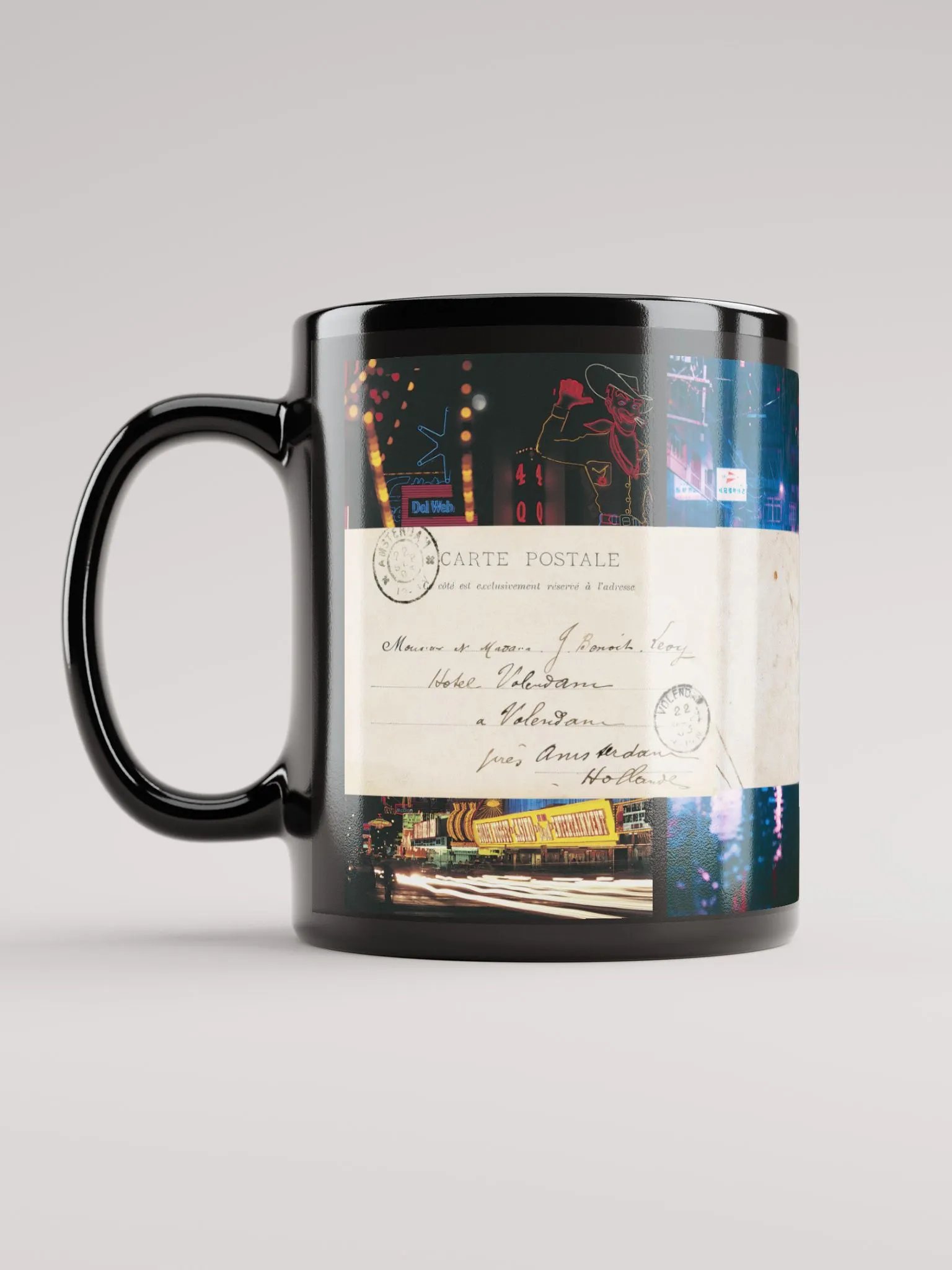 ✈️ "Travel Blues" Mug – Vintage Postcard Meets Neon City Lights 🌃 product image (3)