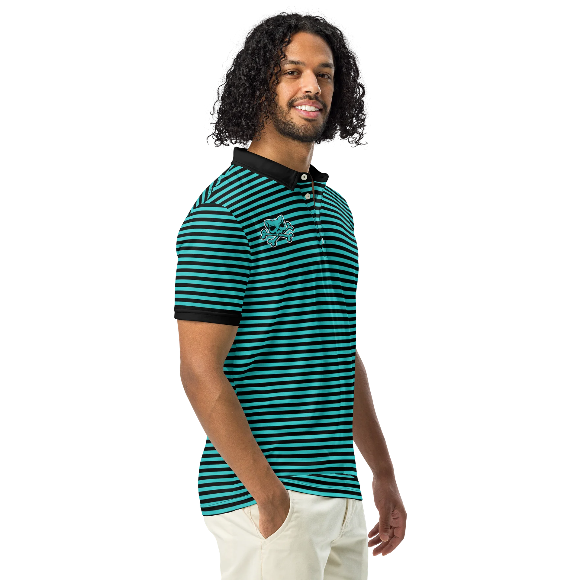 Turquoise and Blaque Red Kat Skull Polo product image (2)