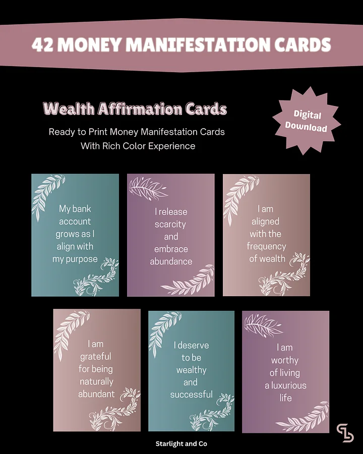 42 Money Manifestation Cards (No Sparkle) Digital Manifestation Cards, Wealth Manifestation Cards product image (1)