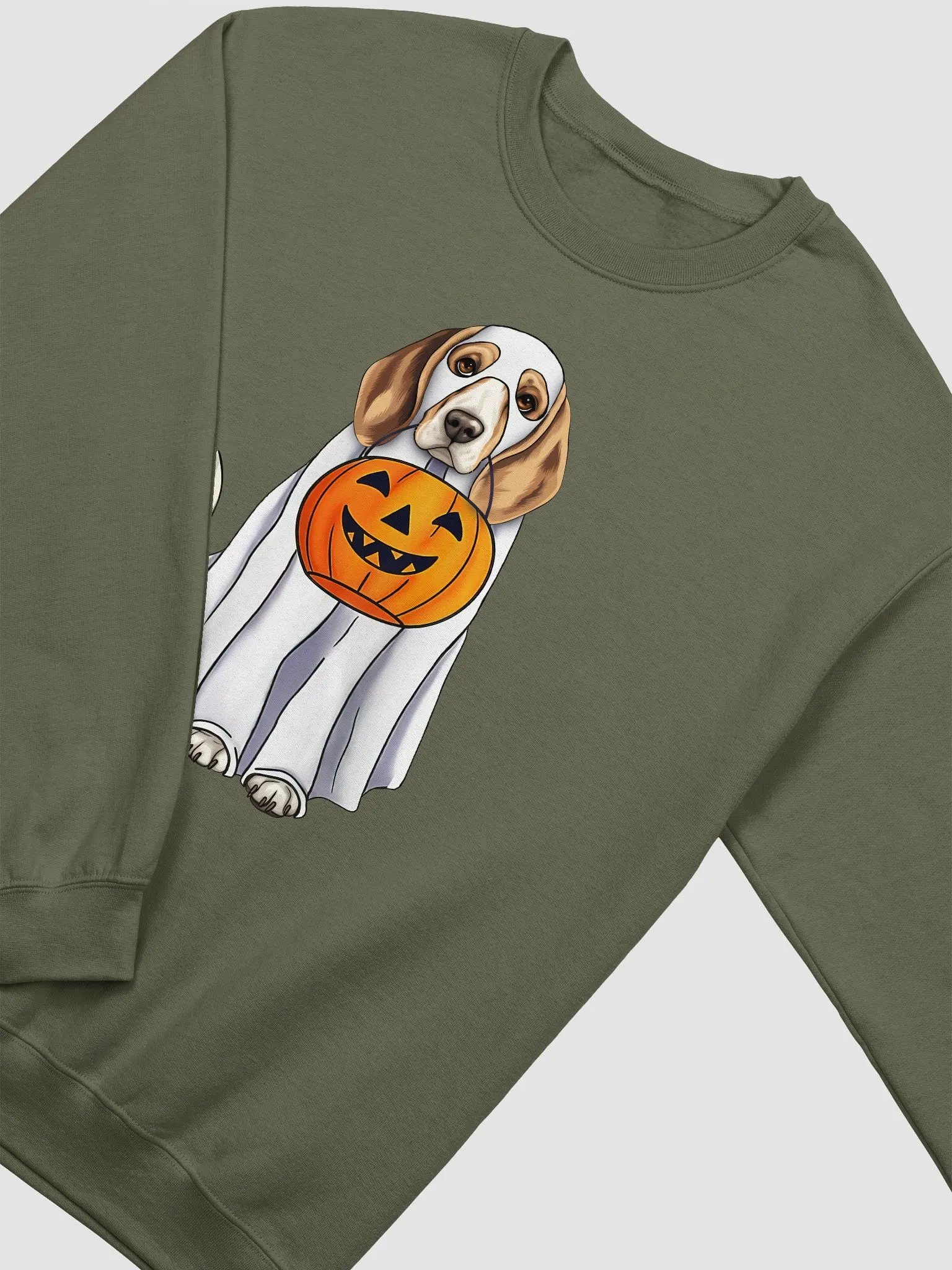 Beagle Halloween Sweatshirt | Funny Fall & Halloween Beagle Wearing a Ghost Costume with Pumpkin Basket product image (4)