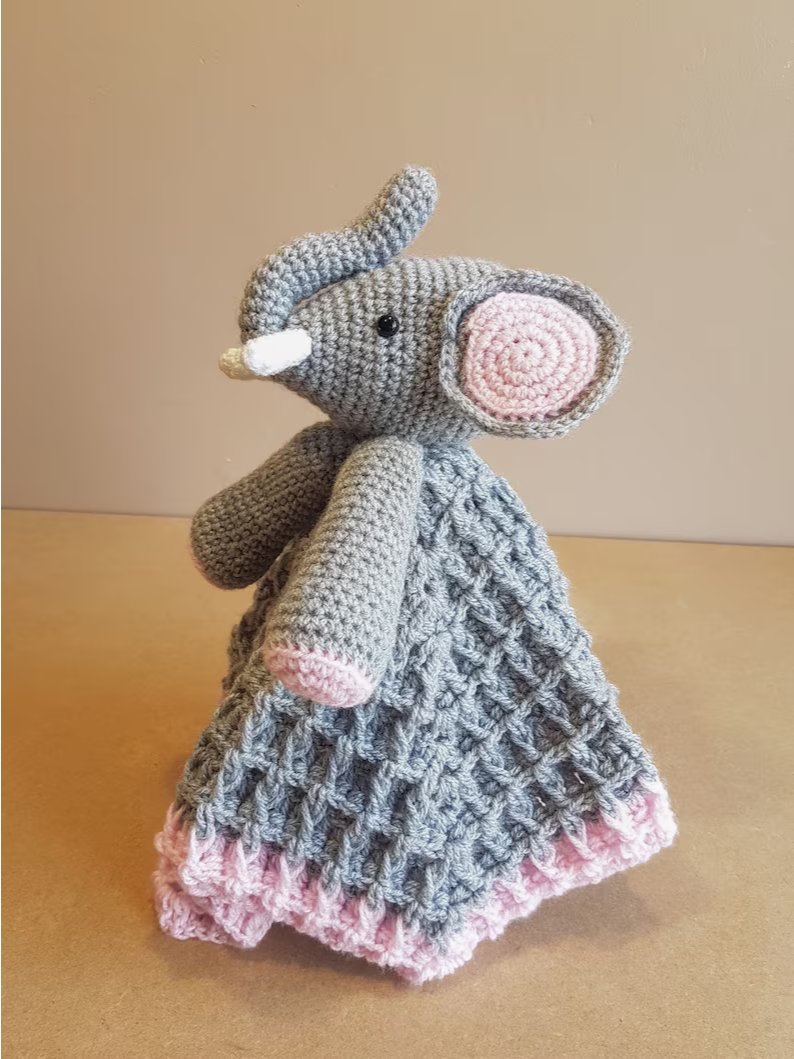 Crochet Elephant Lovey Pattern, Waffle or Granny Stitch PDF Pattern - Crafting Happiness product image (2)
