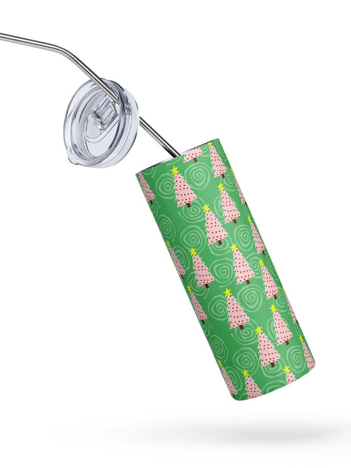 Pink Christmas Trees on Green Spirals Stainless Steel Tumbler with Straw product image (2)