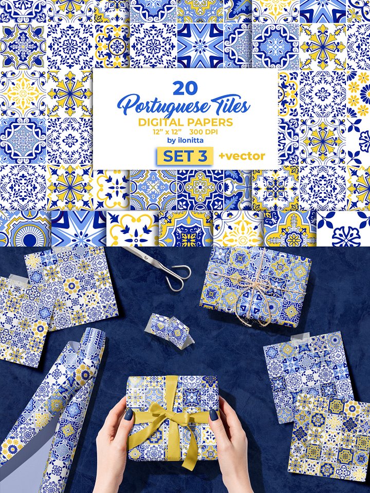 Portuguese Tiles Digital Papers Vector Bundle SET3 product image (1)
