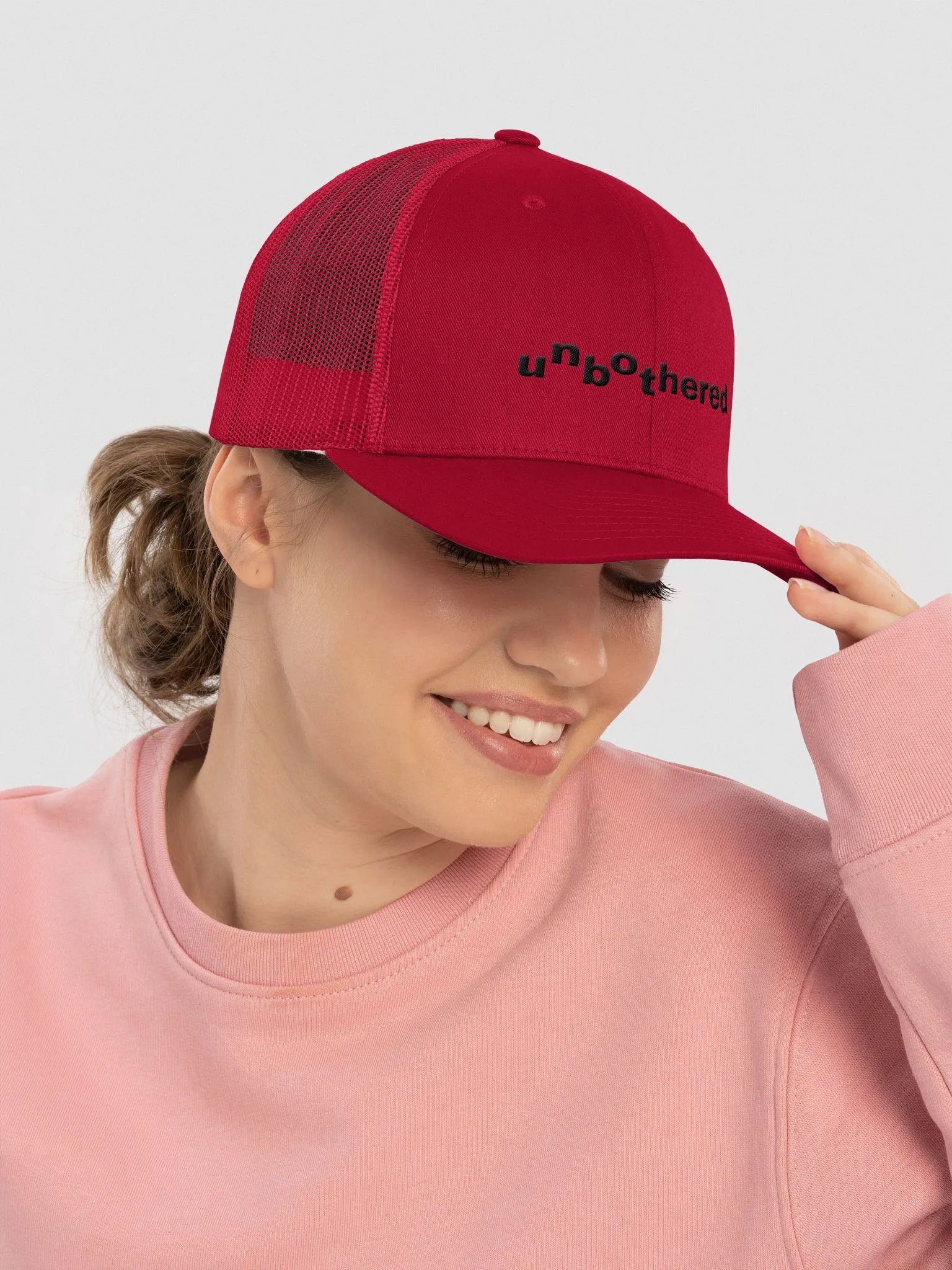 unbothered Trucker Snapback - black text product image (3)