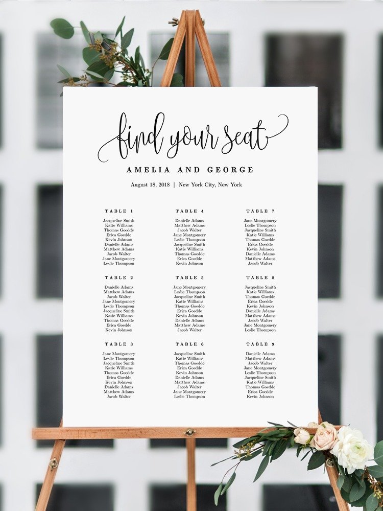 Lovely Calligraphy Wedding Seating Chart Sign Canva Template LCC product image (1)