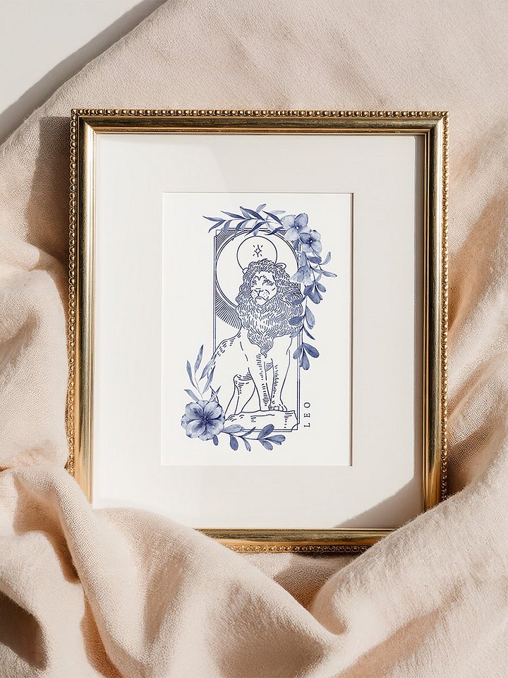 Leo Blue Line Art Zodiac Print product image (1)