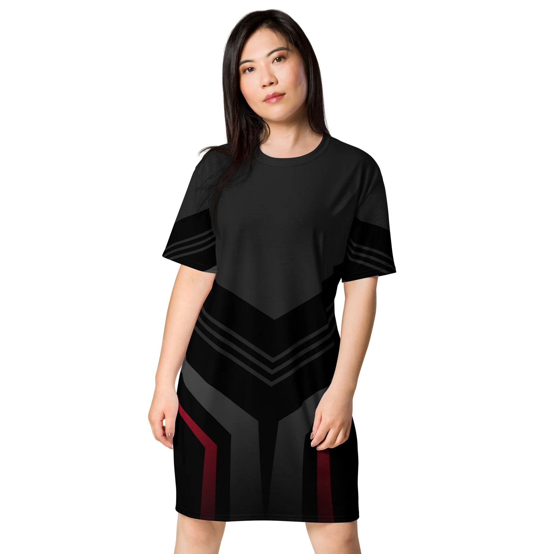 Exclusive Geometric Chevron T-Shirt Dress - Oversized Fit - Black, Grey, Red - Sizes 2XS-6XL product image (1)