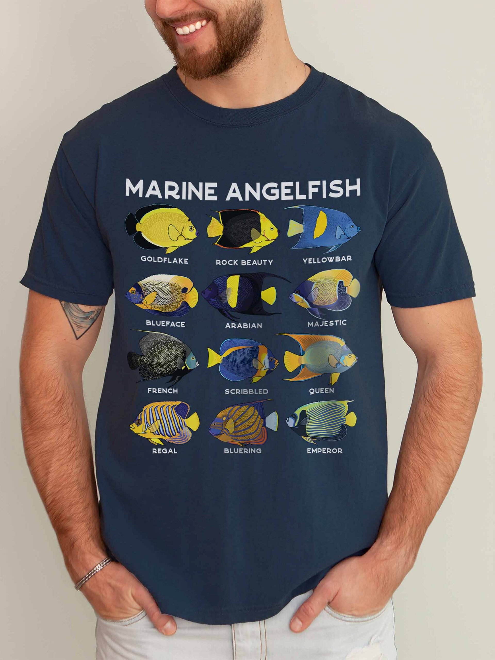 Marine Angelfish Identification Chart T-Shirt for Reef Aquarium Lovers product image (2)