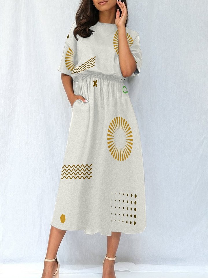 Golden Sunburst Geometric Midi Dress product image (2)