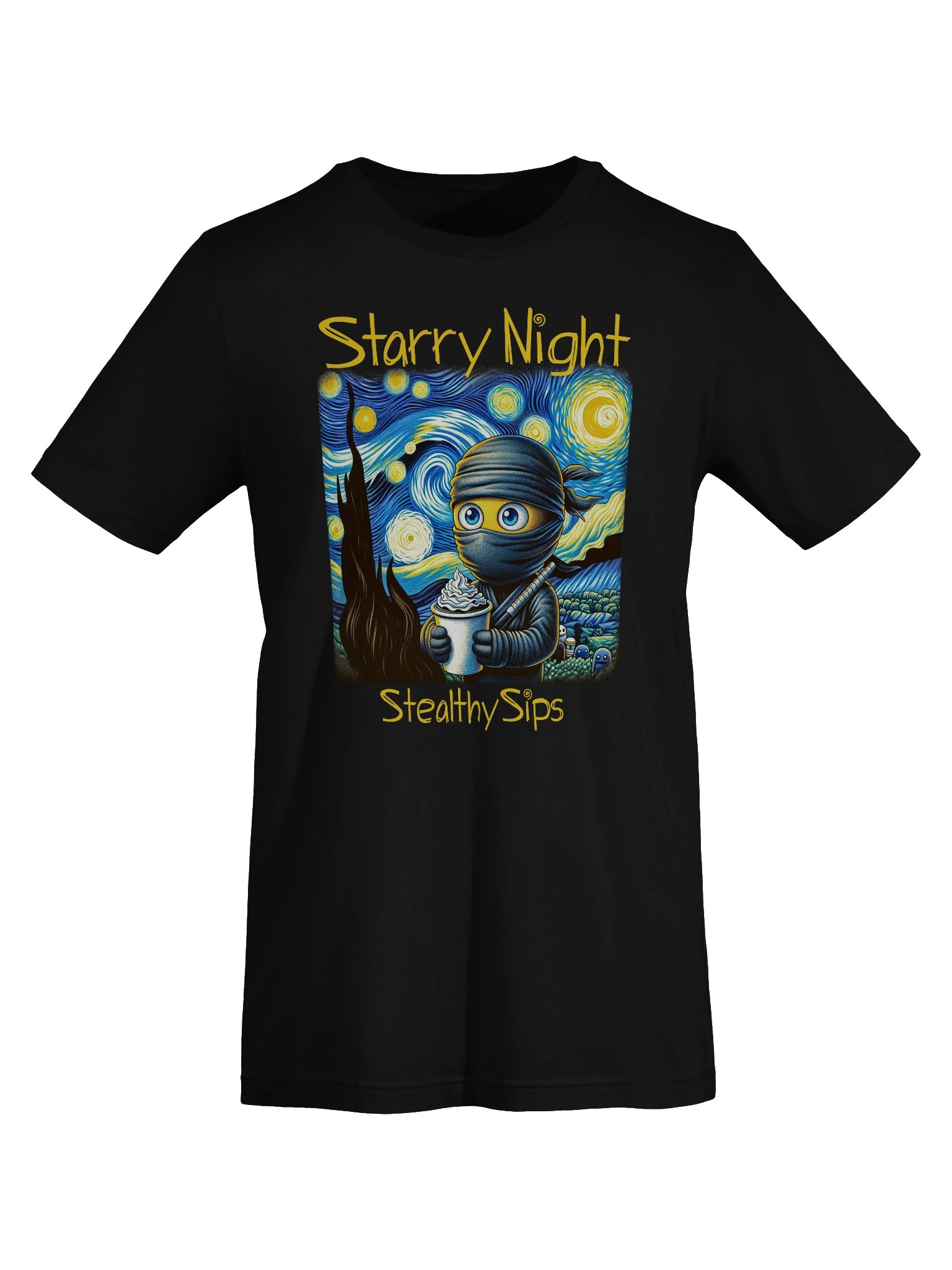 Starry Night Ninja Coffee T-Shirt – Funny Stealthy Sips Parody Tee product image (7)