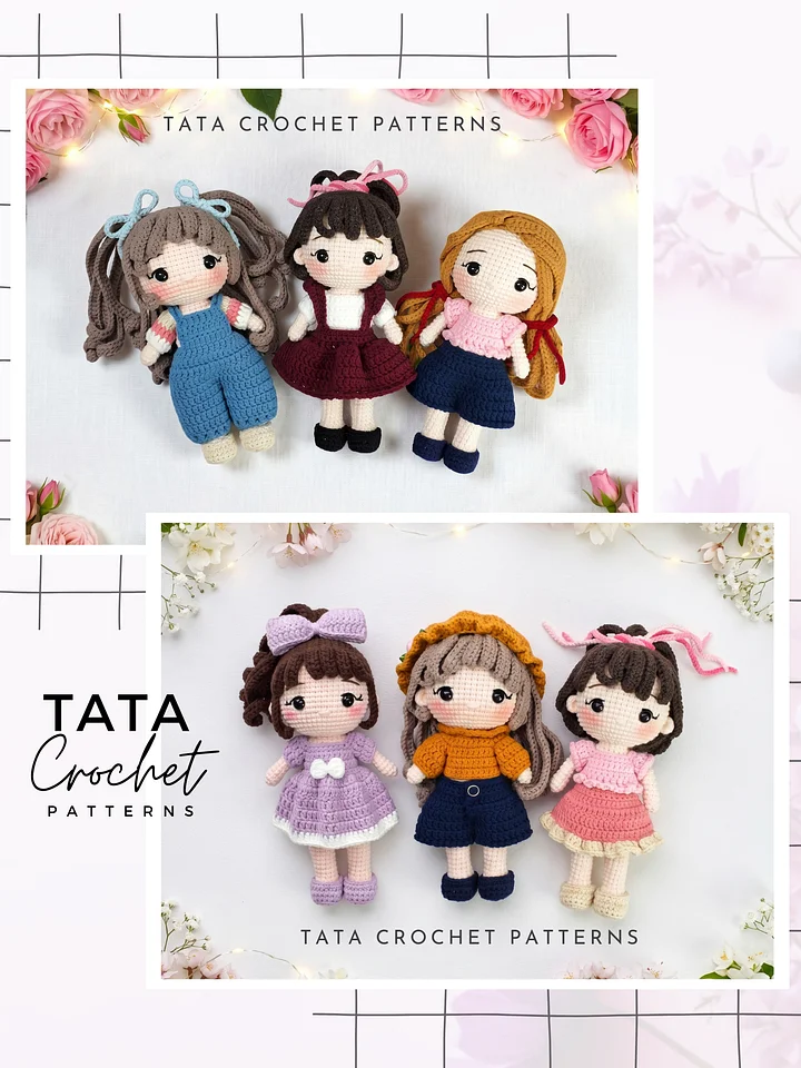 Chibi Doll Amigurumi Crochet Pattern | Mix and Match Clothes and Hair Bundle | Digital Download PDF product image (1)