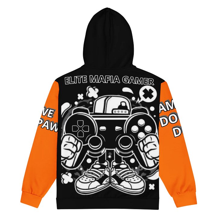 Elite Mafia Gamer Zip Hoodie – Black & Orange Statement Sleeves product image (2)