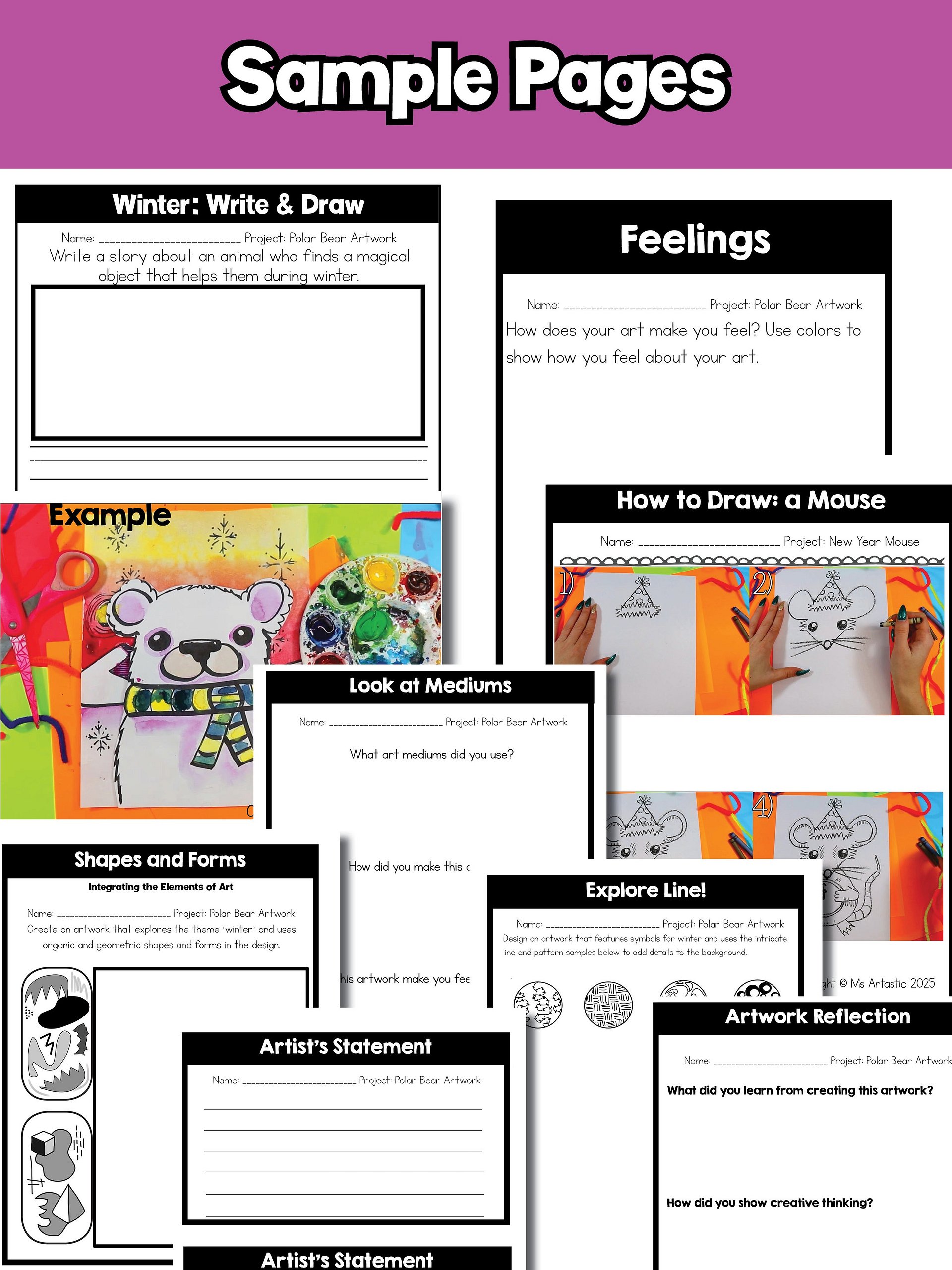Winter Art Lesson Winter Polar Bear Art Project Winter Art Activity January Art product image (9)