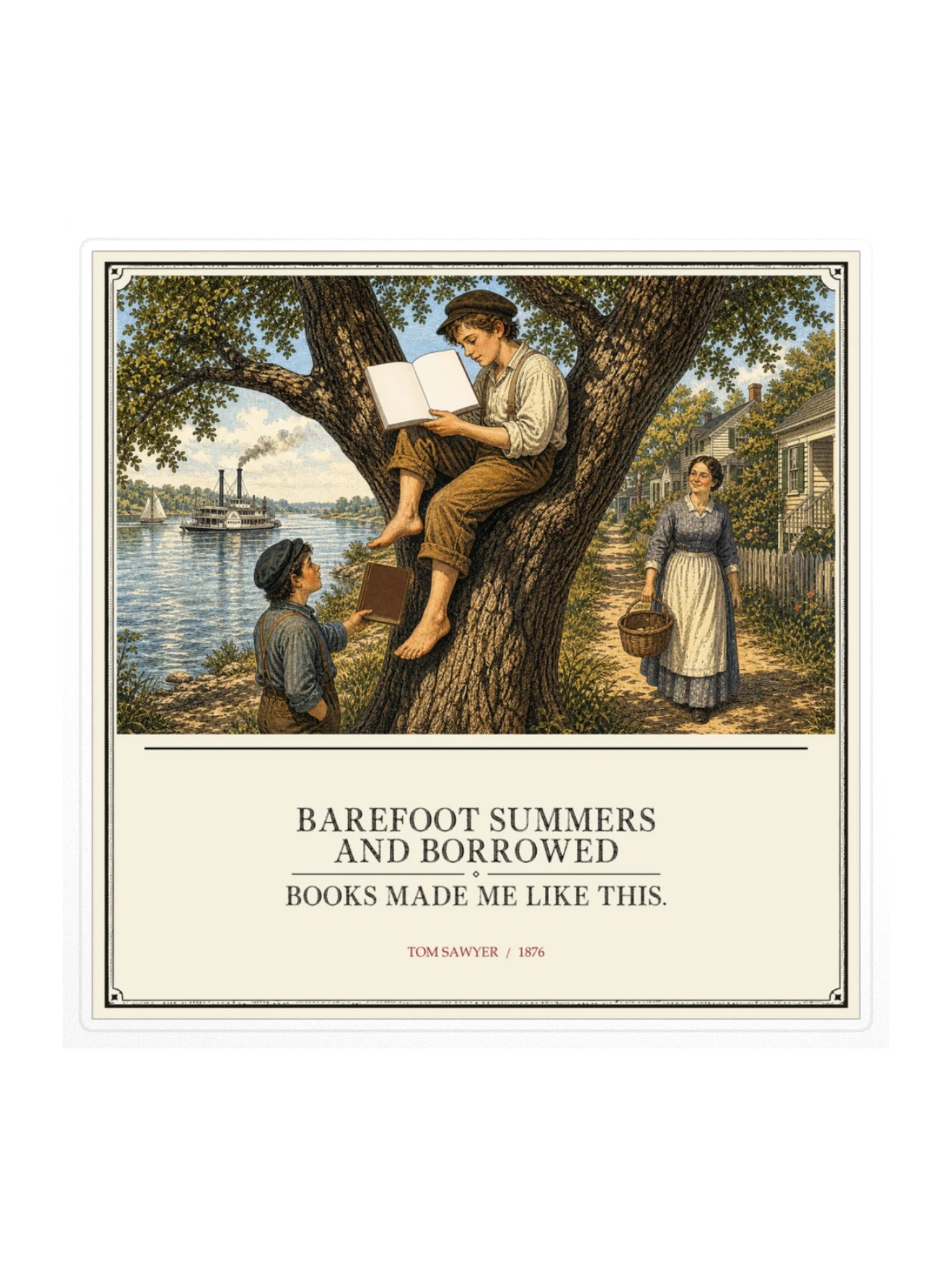 Barefoot Summers Borrowed Books Made Me Like -- The Adventures of Tom Sawyer Sticker product image (1)