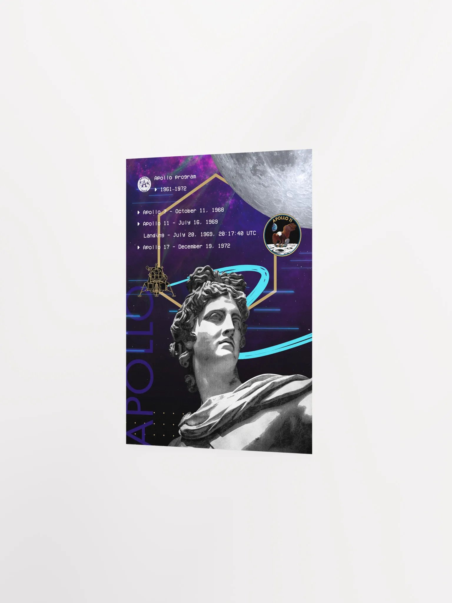 Synthwave NASA Apollo program (1961–1972) [synthwave/vaporwave/retrowave] — space poster, retrowave poster, neon poster, aesthetic poster product image (8)