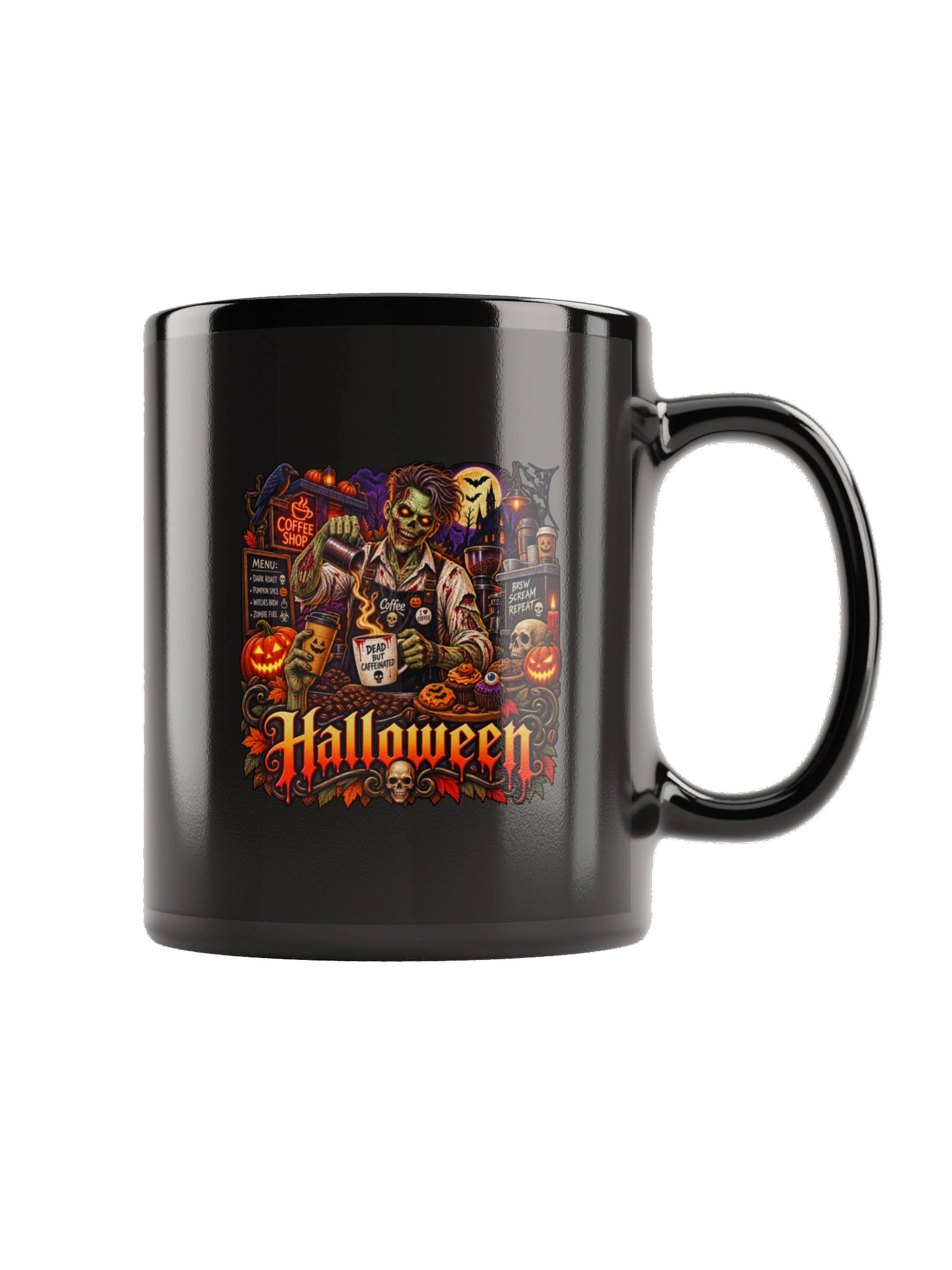 Zombie Coffee Shop Halloween Mug – Dead But Caffeinated Coffee Cup product image (6)