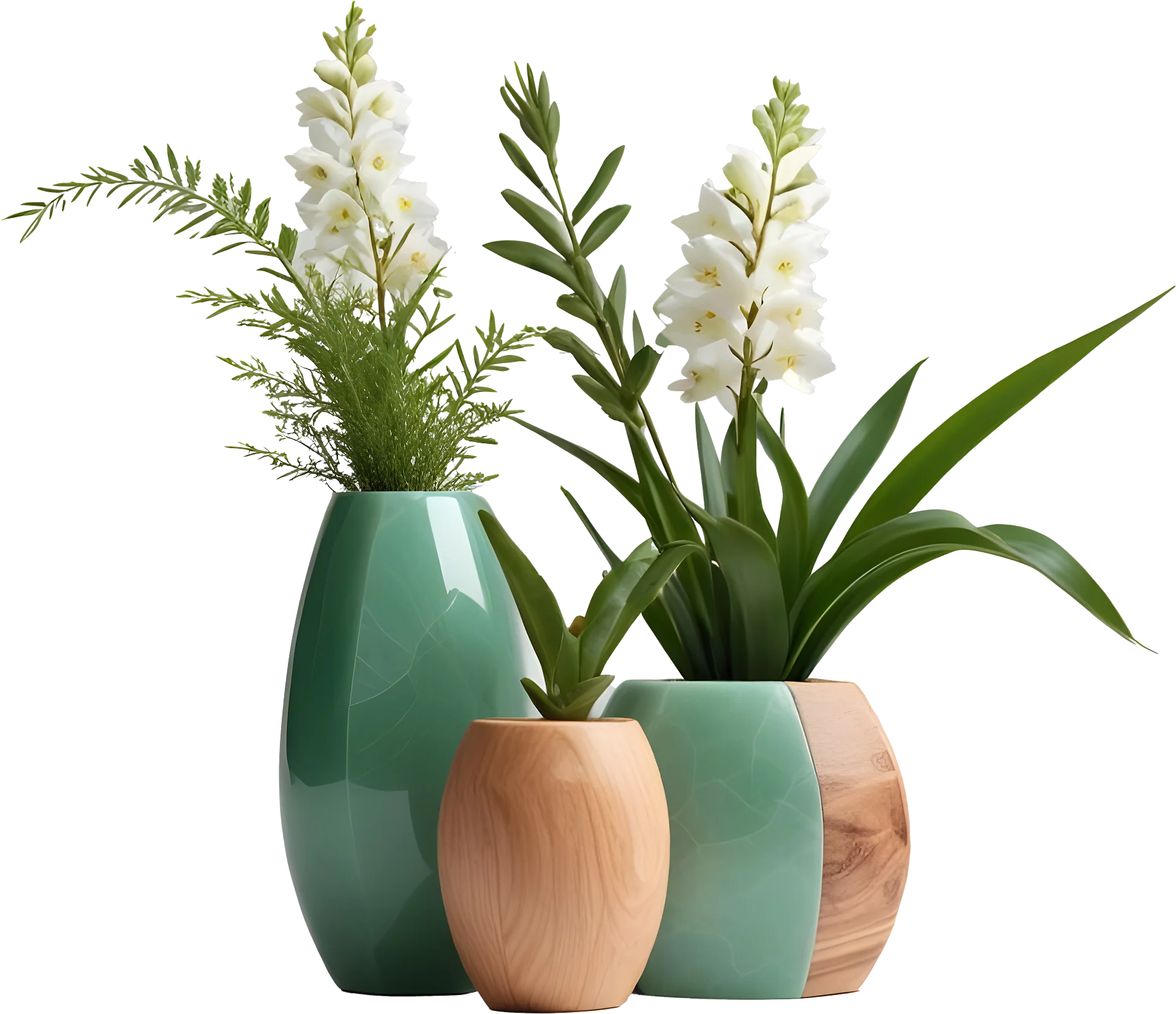 Jade Signature – Trio of Jade and Wood Vases png product image (1)