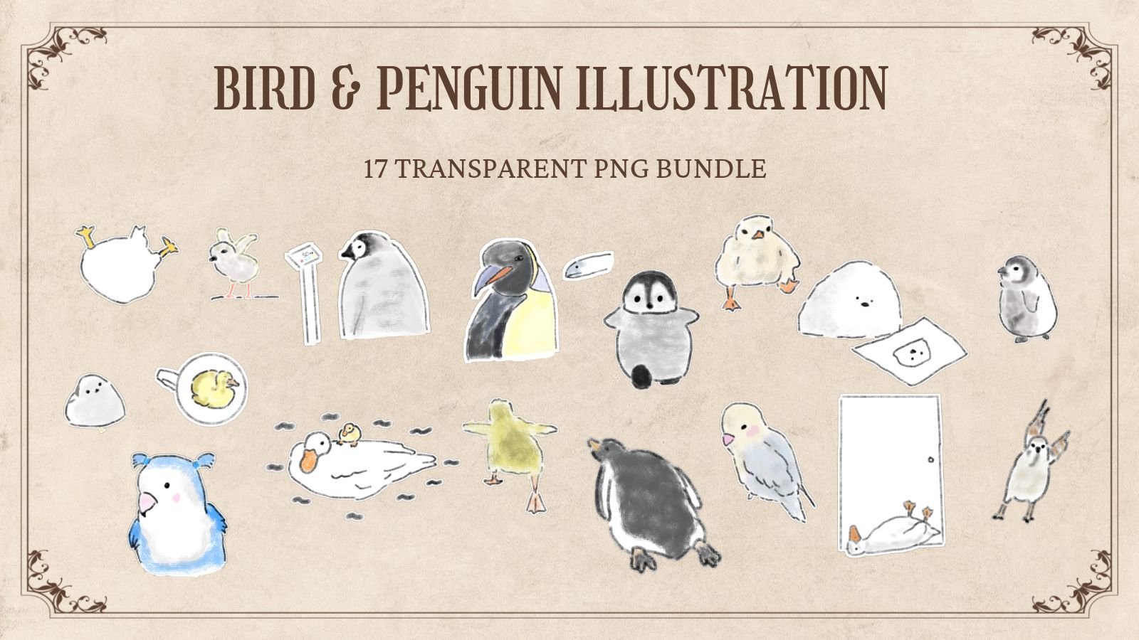 17 Hand-Drawn Penguin and Bird PNG Clipart Bundle product image (1)