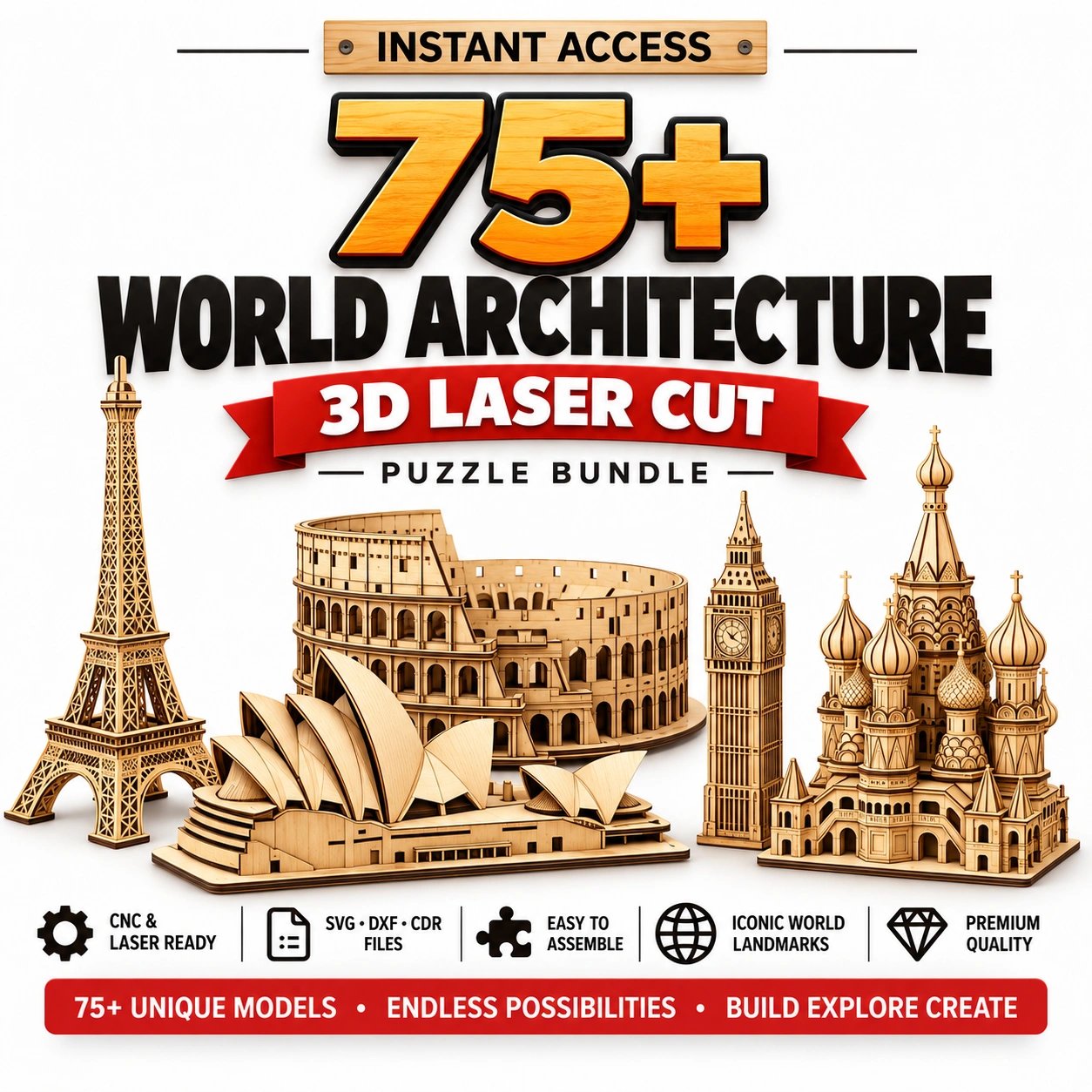 75+ World Architecture Laser Cut Bundle | Landmark SVG, DXF, AI, CDR & PDF Files product image (1)