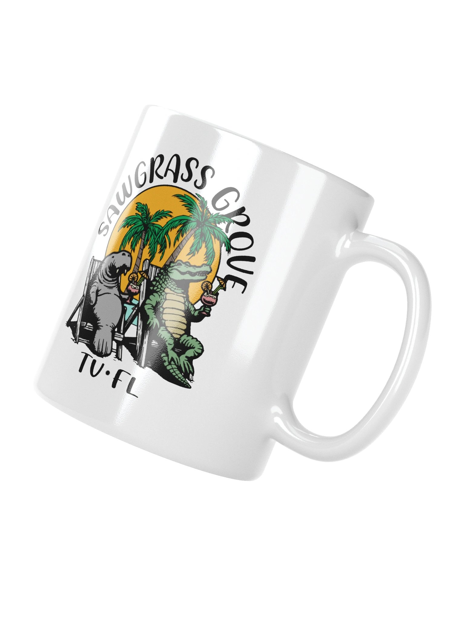 Sawgrass Grove TV Florida USA Fun Manatee Alligator Design Coffee Mug product image (3)