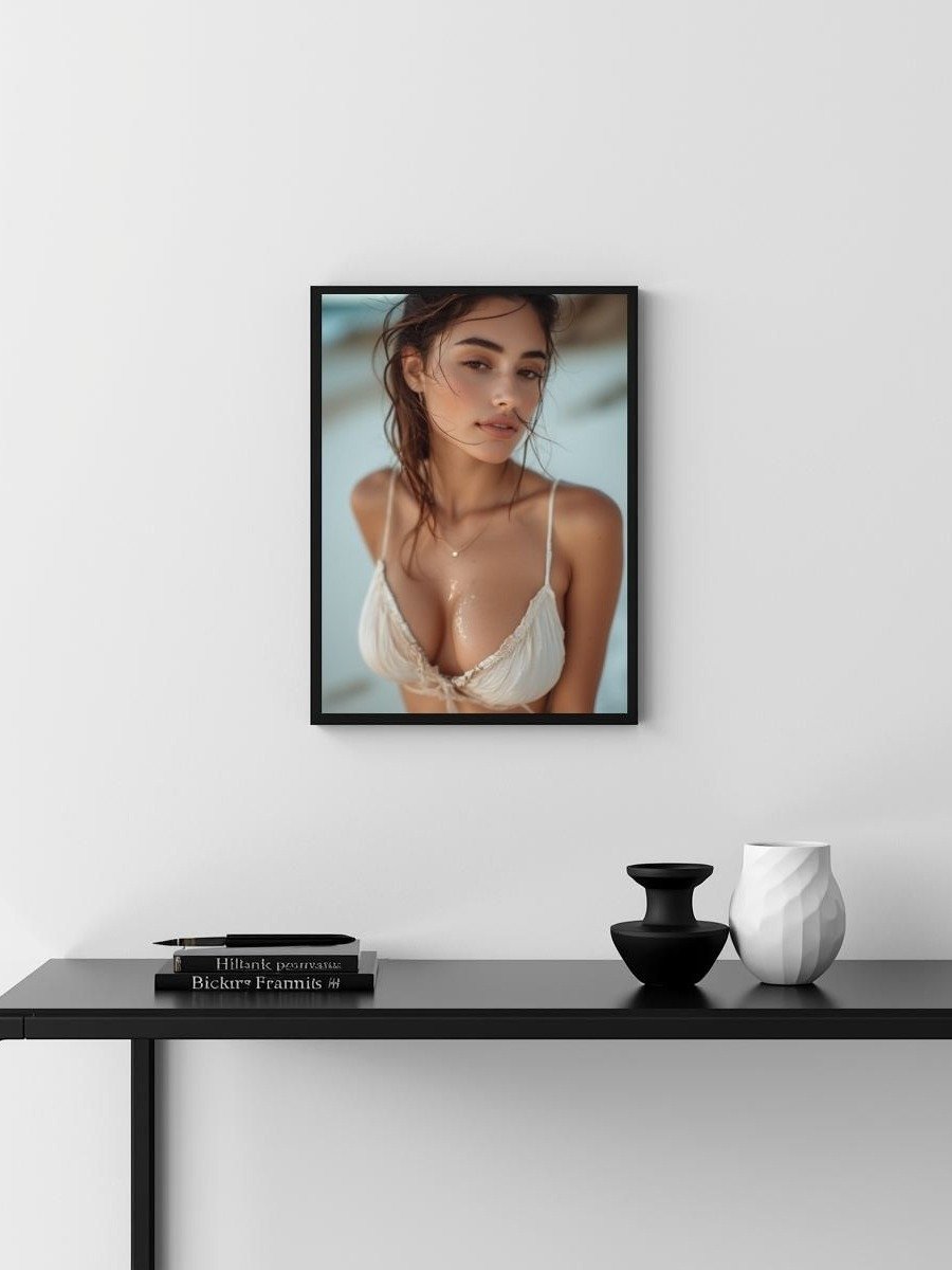 Sun-Kissed Beach Model 8x10 Metal Wall Art – White Bikini Metal Poster product image (3)