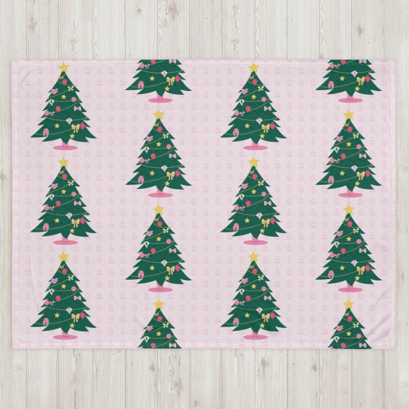 Pink and Green Christmas Tree Throw Blanket product image (4)