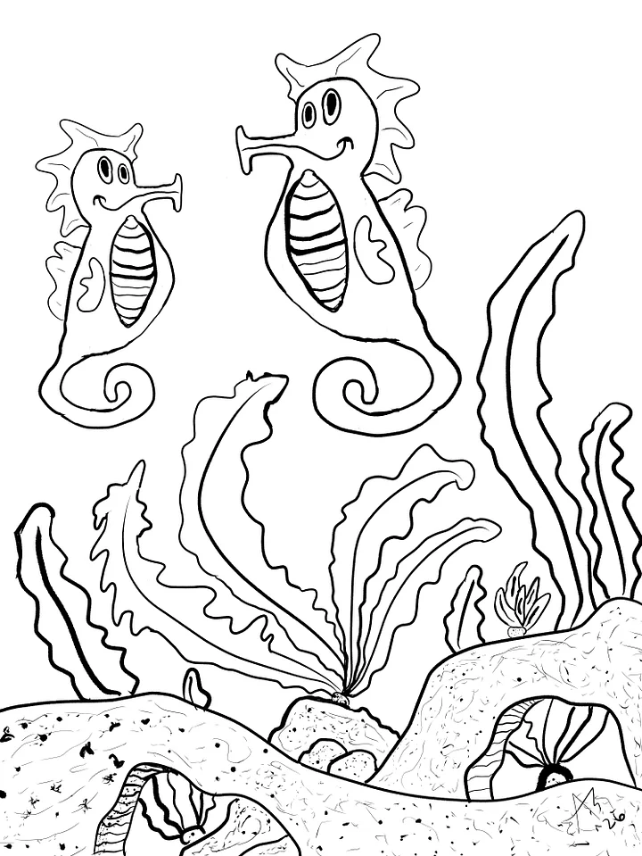 TSStechAngel's World - Seahorses and Sand Caves Coloring Page product image (1)