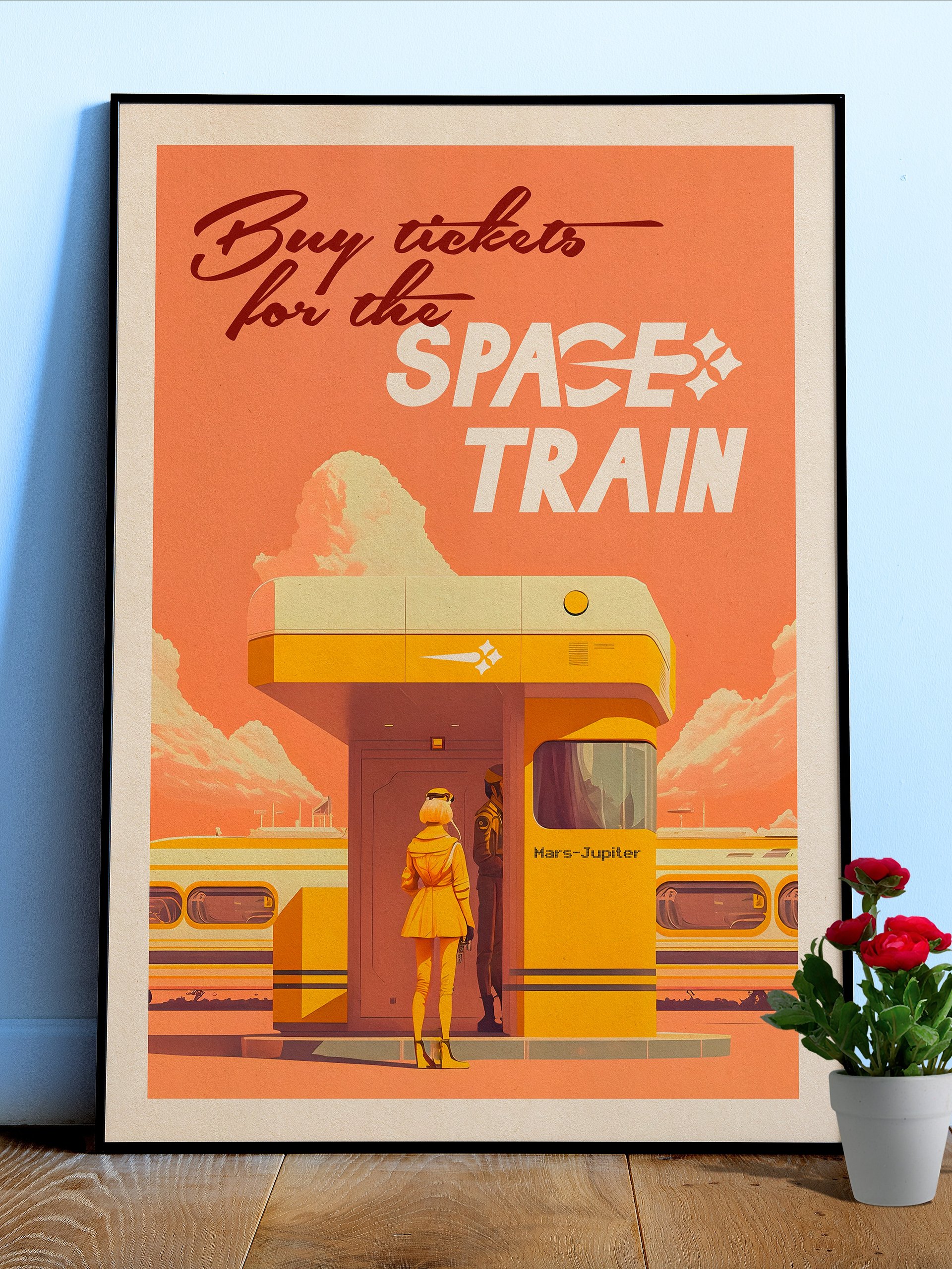 Buy ticket for the Space Train — Vintage space poster, retro space art, propaganda poster, retrofuturism art, retro sci-fi print product image (1)