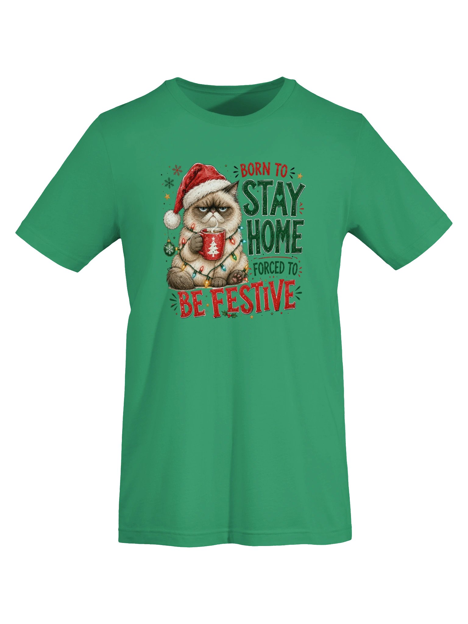 Born to Stay Home, Forced to Be Festive Cat Christmas T-Shirt product image (34)