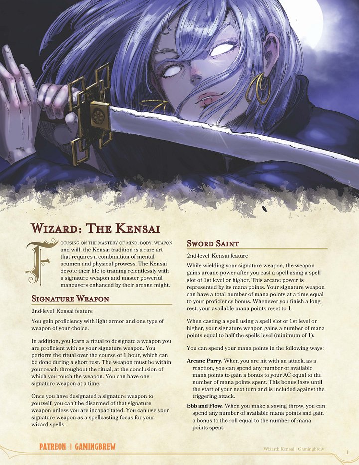 Kensai | 5E Wizard Subclass product image (2)