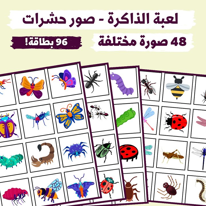 لعبة الذاكرة - صور حشرات (48 صورة مختلفة - 96 بطاقة) - pdf product image (1)