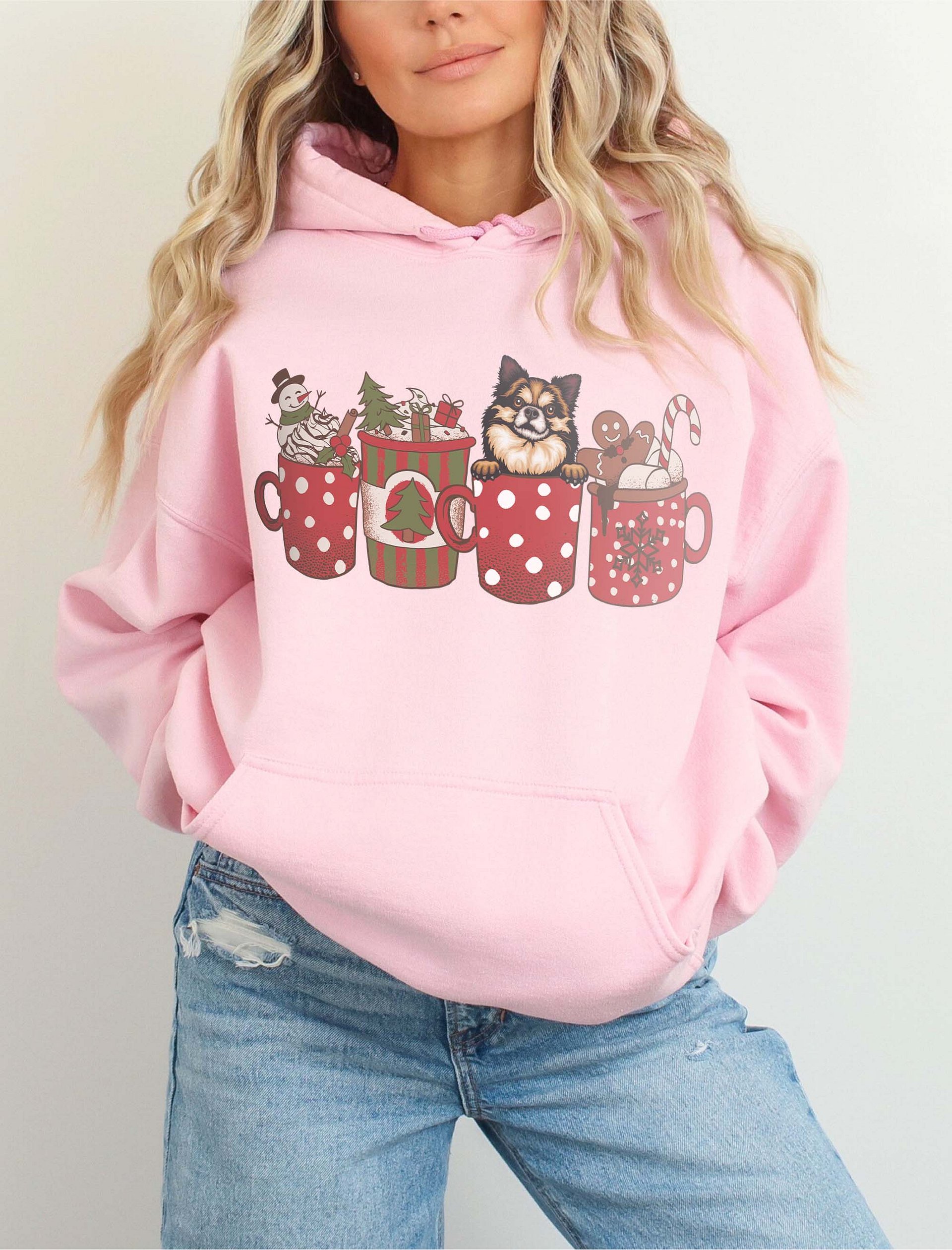 Cute Longhaired Chihuahua in a Christmas Cup Hooded Sweatshirt | Funny Christmas Pup in a Cup product image (6)