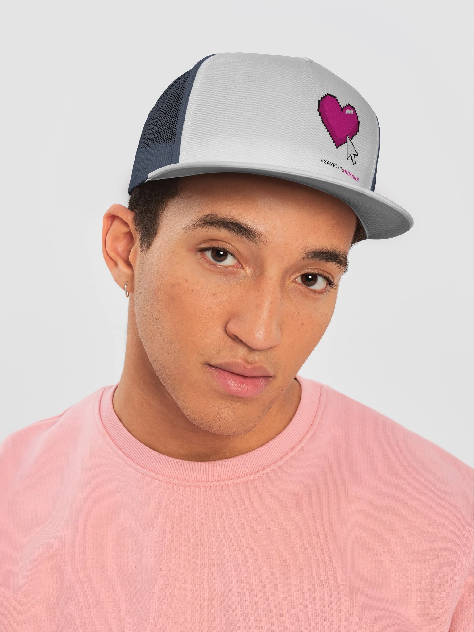 Pixel Heart Trucker Cap — White & Navy product image (2)