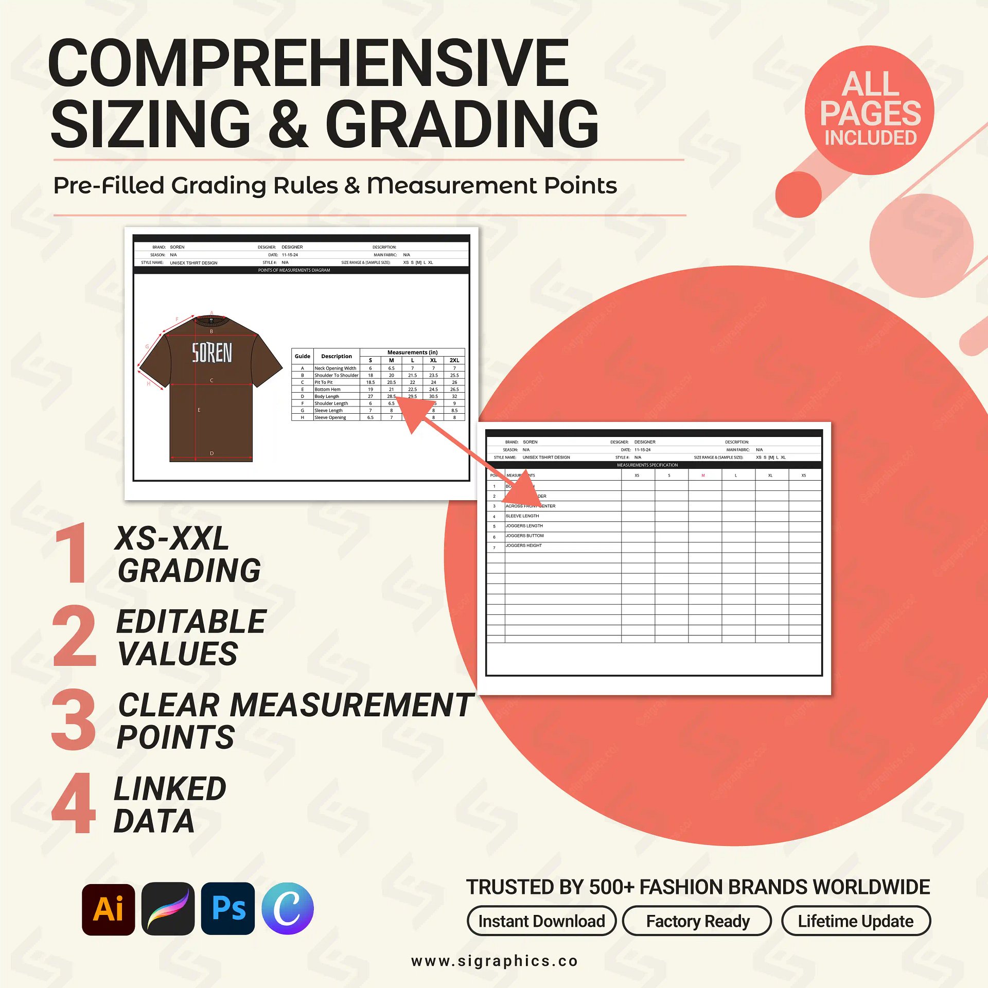 Crew Neck T-shirt Clothing Tech Pack Template product image (6)