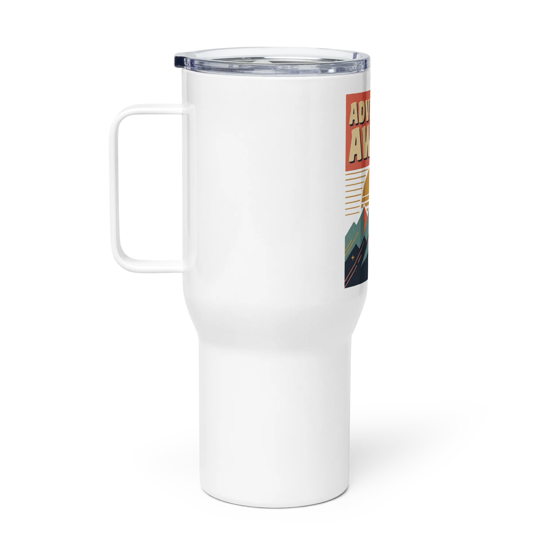 Adventure Awaits Travel Mug with Handle – Vintage 80s Mountain Travel Mug product image (1)