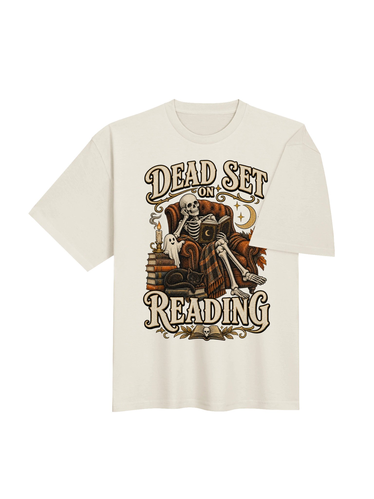 Dead Set on Reading Shirt | Skeleton Book Lover Tee | Spooky Reader Graphic T-Shirt product image (8)