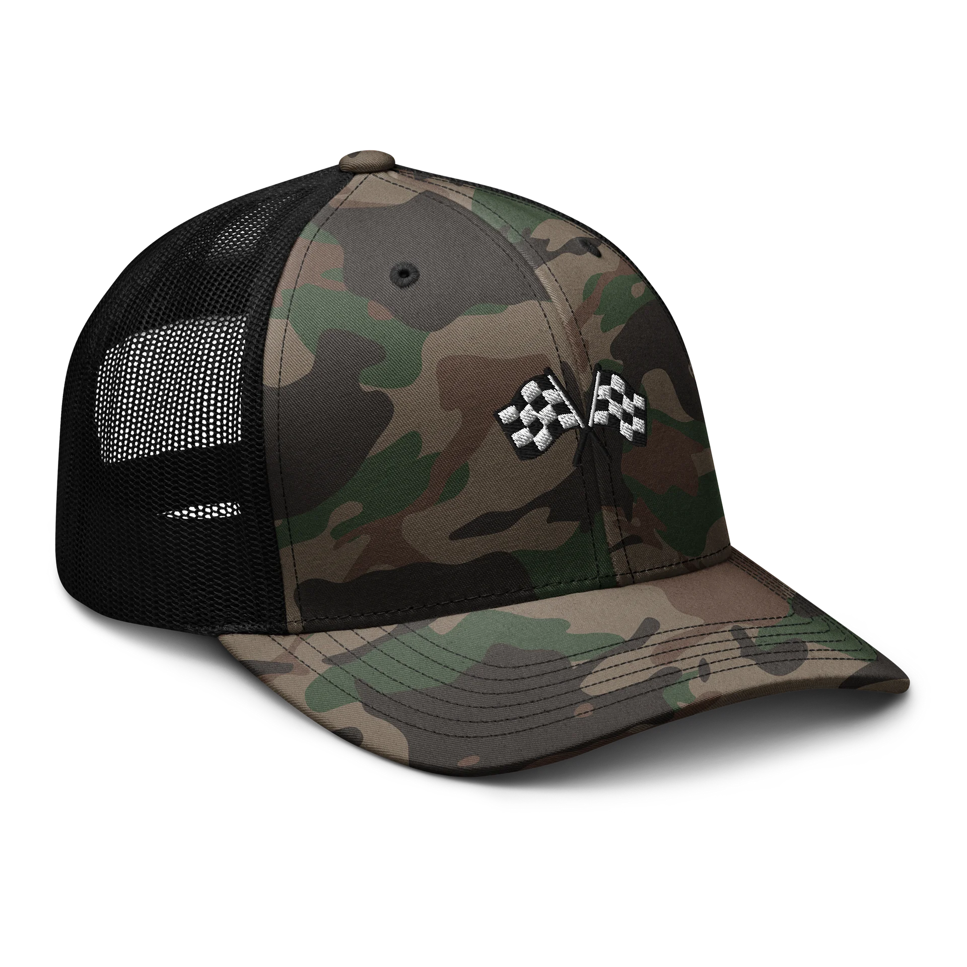 Booty Demon Racing Flags Men's Camo Embroidered Trucker Hat product image (8)