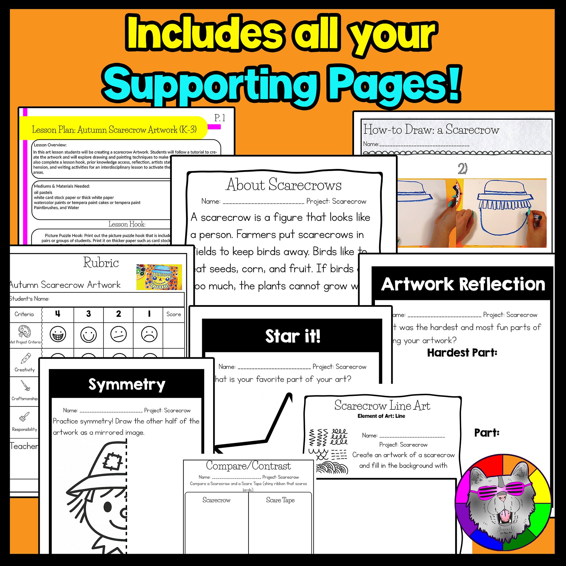 Autumn Scarecrow Art Lesson with Reading, Writing & Step-by-Step Tutorial (Kindergarten – Grade 3) Product product image (3)