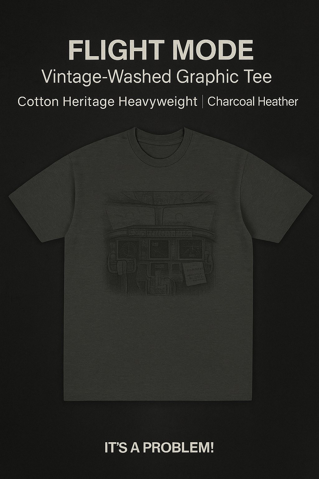 FLIGHT MODE- Washed Cockpit Tee (Charcoal Heather | Cotton Heritage Premium) product image (10)