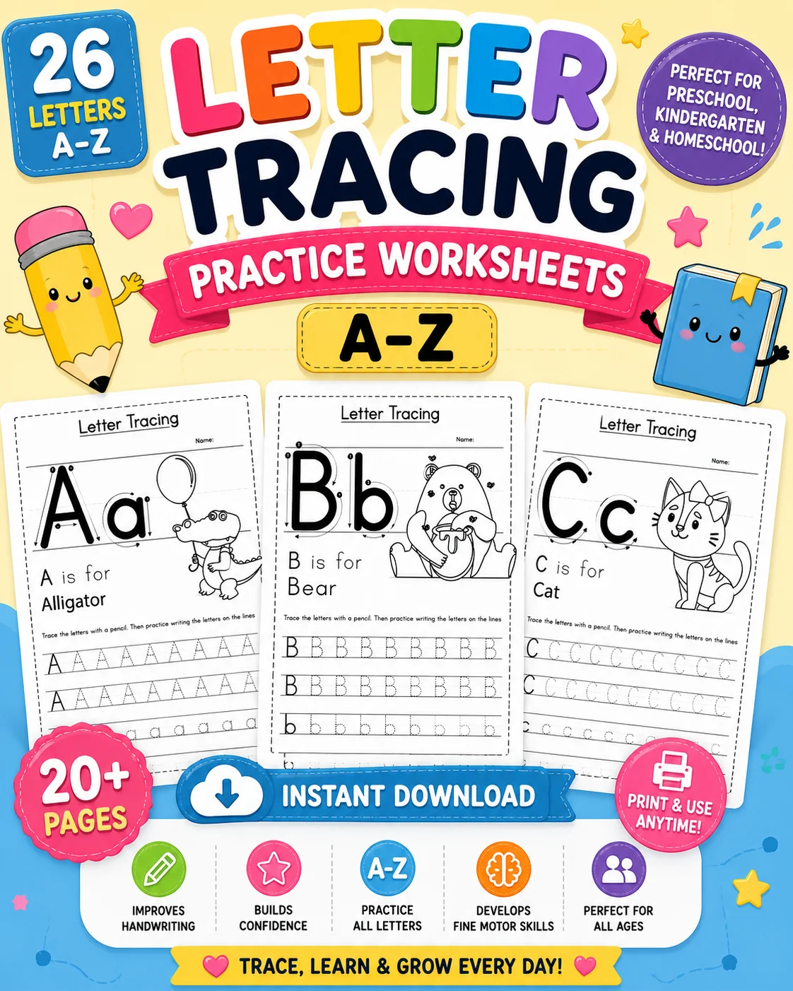 Letter Tracing Worksheets A-Z Printable product image (1)