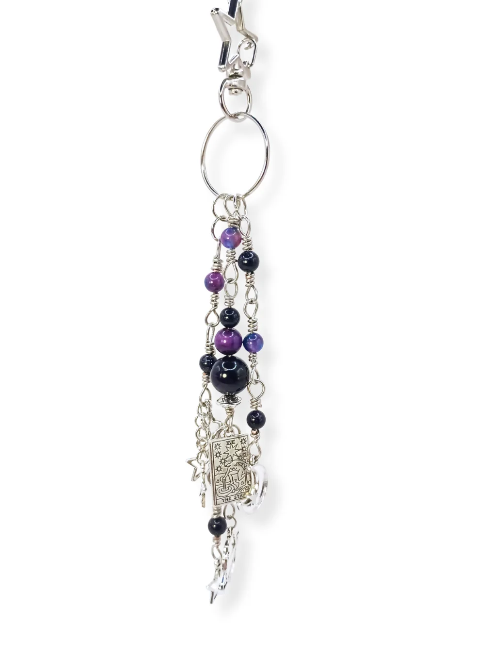 Purple Celestial Purse Charm | Sparkly Goldstone & Tarot, Silver-Tone | "Star Shower" product image (4)