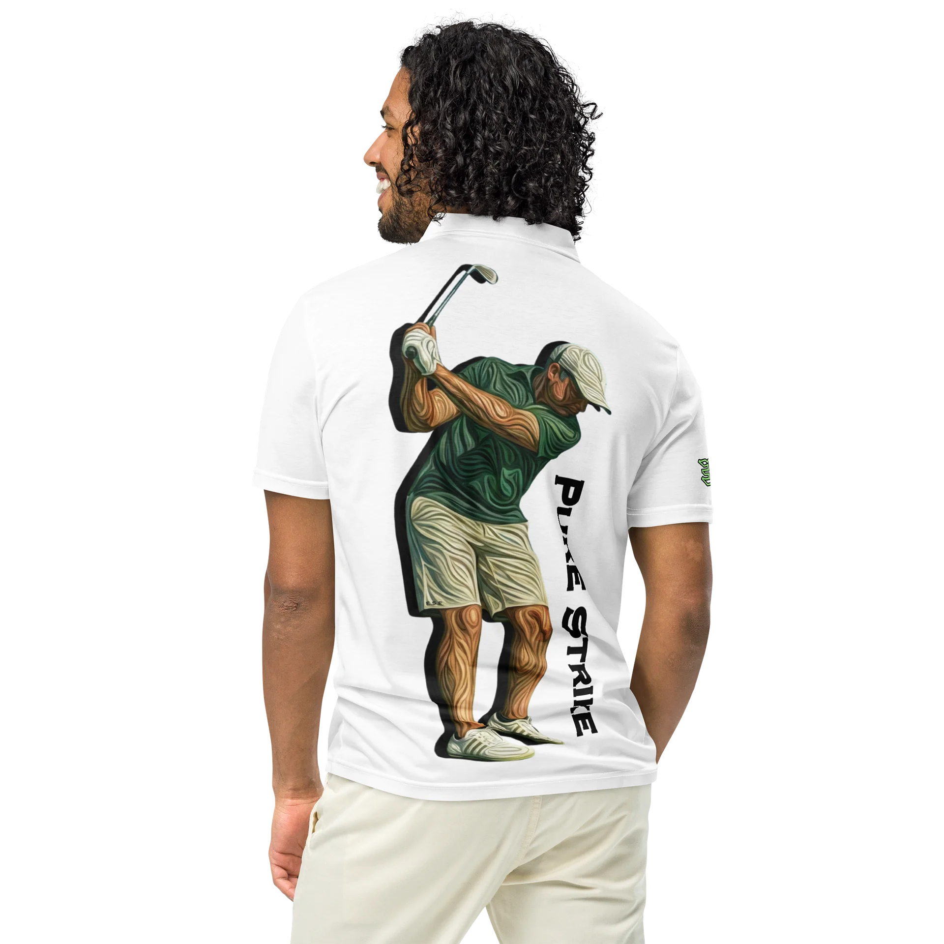 Pure Strike Polo Shirt – Dynamic golf swing in a retro line style Swing in Style Polo Shirt product image (4)